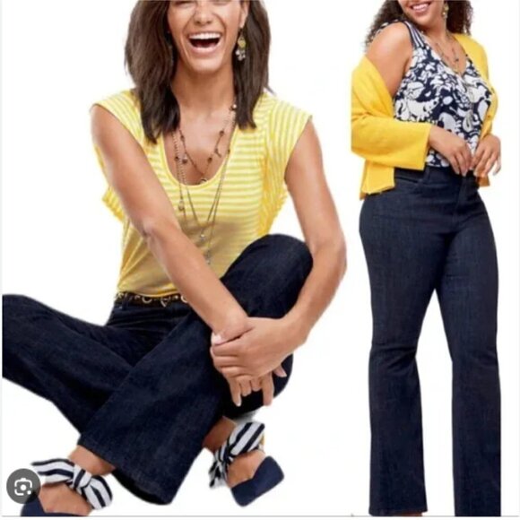 CAbi Wide Leg High Rise Trouser Jeans #5691 Deep Sea Dark Wash Size 12 Long - Picture 3 of 13